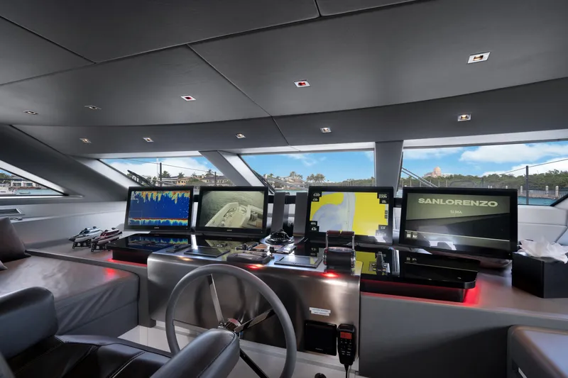 Slide: The Image of Modern helm of 2023 Sanlorenzo SL96A yacht with advanced navigation displays. - 32
