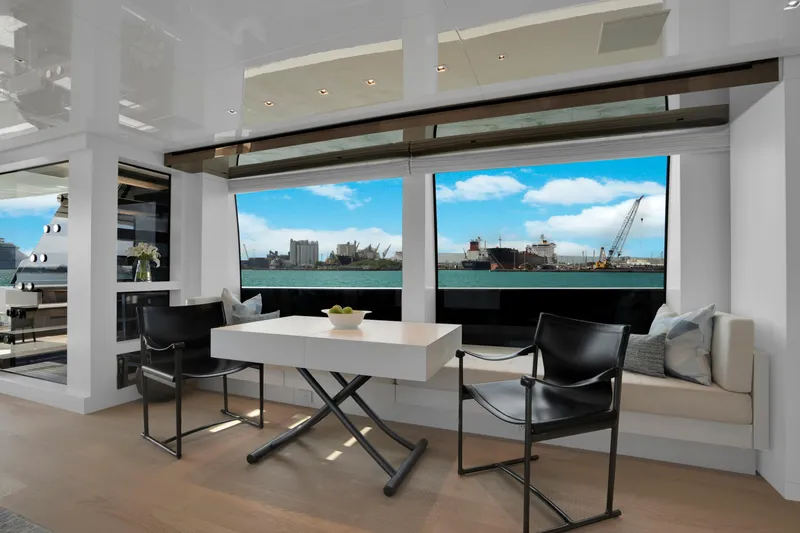 Slide: The Image of Luxurious interior of 2023 Sanlorenzo SL96A yacht with waterfront view. - 4
