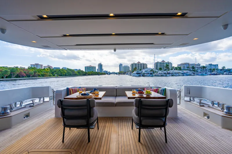 Slide: The Image of Luxurious 2023 Sanlorenzo SL96A yacht deck with waterfront city view. - 43