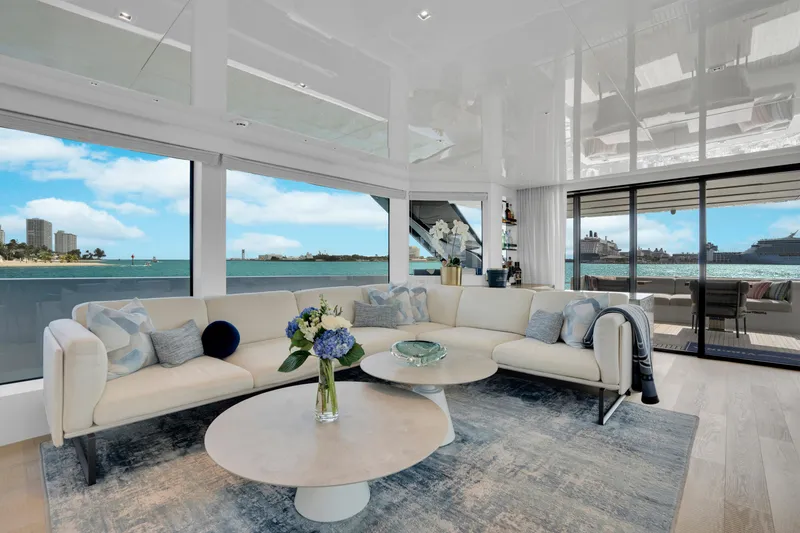 Slide: The Image of Luxurious interior of 2023 Sanlorenzo SL96A yacht with ocean view and elegant furnishings. - 5