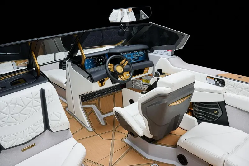 Slide: The Image of Manufacturer Provided Image: 2026 Nautique Super Air Nautique G25 Paragon interior with luxurious seating and advanced dashboard. - 28