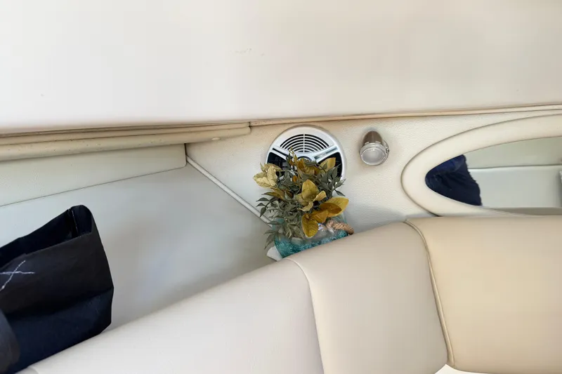 Slide: The Image of Interior of 2014 Robalo R245 Walkaround with speaker, light, and decorative plant. - 33