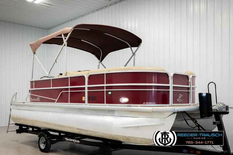 Slide: The Image of 2018 Misty Harbor 2085 CR pontoon boat with canopy in indoor storage. - 3