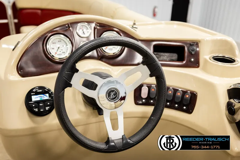 Slide: The Image of Steering console of 2018 Misty Harbor 2085 CR pontoon boat with gauges and controls. - 30