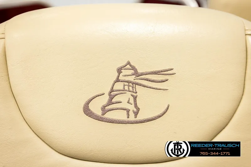 Slide: The Image of Beige seat with lighthouse embroidery, Misty Harbor 2085 CR, 2018 model, Reeder-Trausch Marine logo. - 40