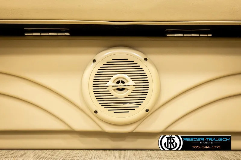 Slide: The Image of 2018 Misty Harbor 2085 CR boat interior speaker detail with Reeder-Trausch Marine logo. - 42