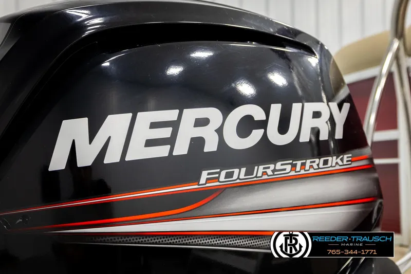 Slide: The Image of Mercury FourStroke engine on 2018 Misty Harbor 2085 CR boat, Reeder-Trausch Marine logo visible. - 46