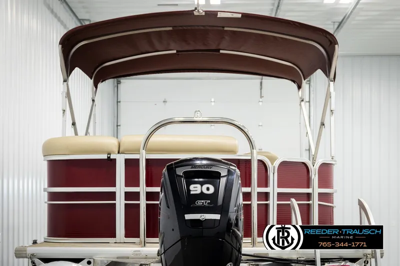 Slide: The Image of 2018 Misty Harbor 2085 CR pontoon boat with Mercury 90 GT engine in showroom. - 7