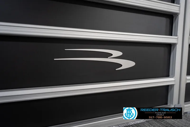 Slide: The Image of 2026 Bennington 20 SSB boat panel with logo and Reeder Trausch Marine contact details. - 46