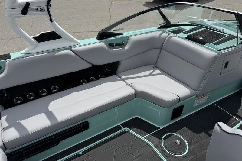 Slide: The Image of 2025 Moomba Max boat interior with sleek seating and modern design features. - 7