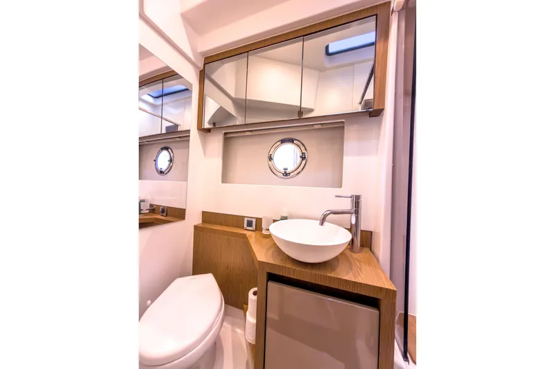 Slide: The Image of Luxurious bathroom in 2015 Beneteau Gran Turismo 49 yacht with modern fixtures. - 31
