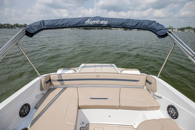 Slide: The Image of 2021 Hurricane SunDeck Sport 205 IO boat engine and propeller detail. - 5