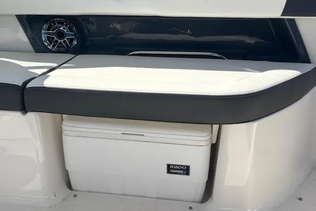 Slide: The Image of 2024 Chaparral 30 Surf interior detail with blue LED light and sleek design. - 26