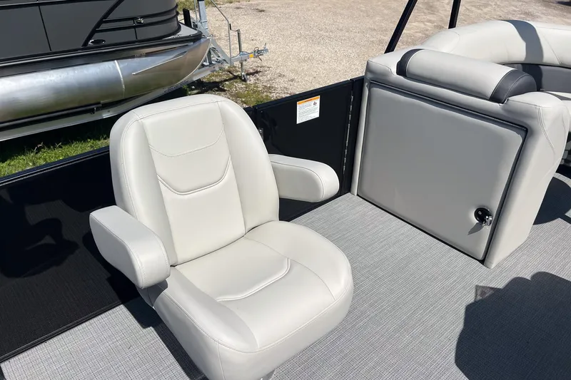 Slide: The Image of Luxurious seating on 2026 Sylvan MIRAGE 822 CLZ DH pontoon boat, featuring plush upholstery. - 11