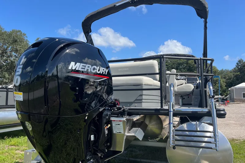 Slide: The Image of 2026 Sylvan MIRAGE 822 CLZ DH pontoon boat with Mercury outboard motor. - 3