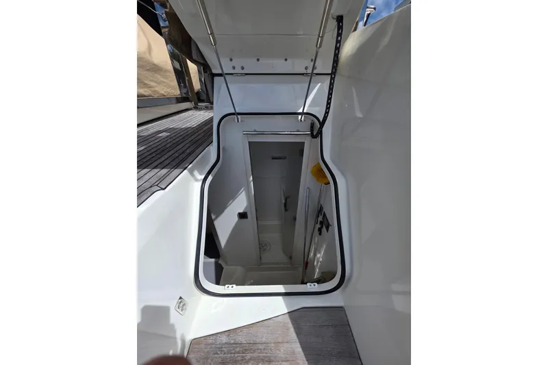 Slide: The Image of Hatch entrance on 2022 Prestige X70 yacht, showcasing sleek design and modern features. - 21