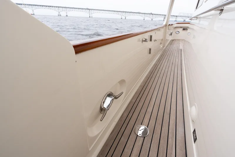 Slide: The Image of Side deck of 2007 Fleming 55 yacht with ocean and bridge view. - 29