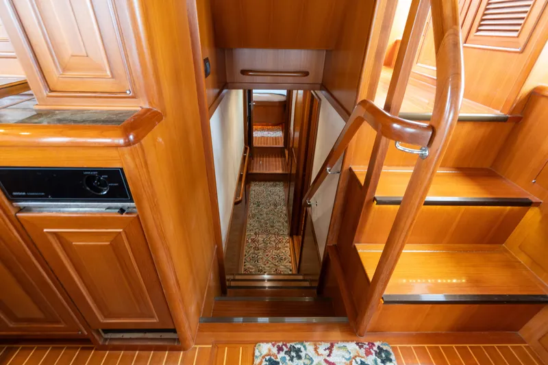Slide: The Image of Floor plan of a 2007 Fleming 55 yacht, featuring cabins and amenities. - 45