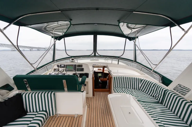 Slide: The Image of Interior view of 2007 Fleming 55 yacht helm with navigation instruments and sea view. - 71