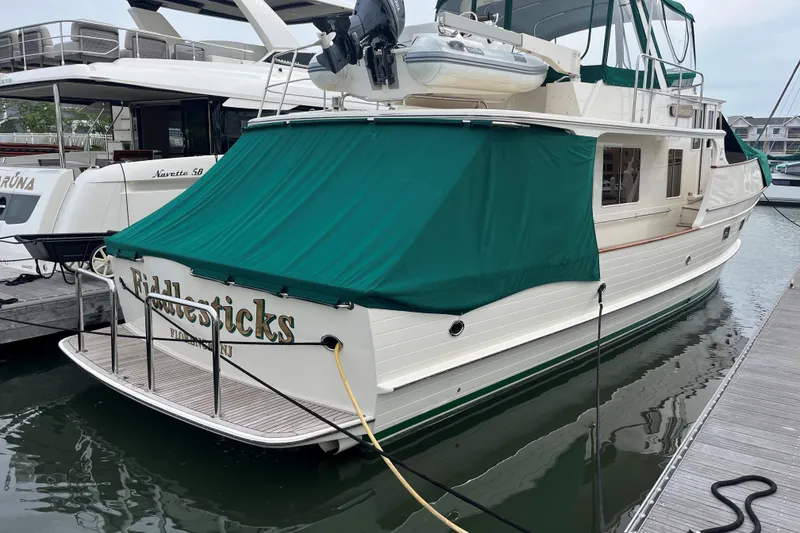 Slide: The Image of Underwater view of 2007 Fleming 55 yacht propellers and rudders in dry dock. - 96