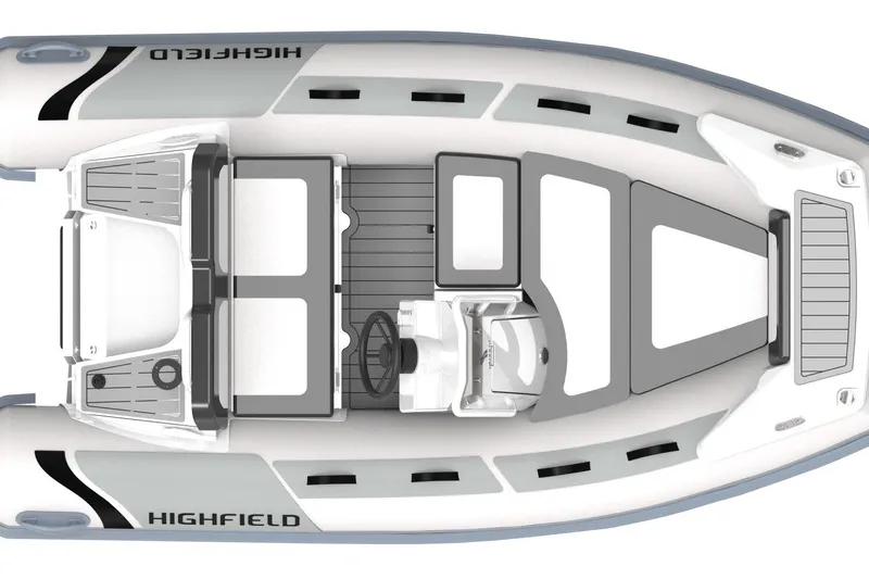 Slide: The Image of Top view of 2026 Highfield Sport 330 inflatable boat, showcasing seating and steering layout. - 7