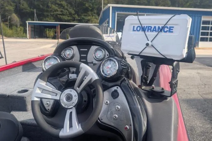 Slide: The Image of 2022 Tracker Pro Team 190 TX Tournament Edition boat dashboard with Lowrance fishfinder. - 3