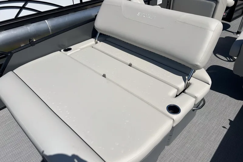 Slide: The Image of 2026 Sylvan Mirage 820 CLZ DH boat seat with cup holders, featuring sleek design and comfort. - 16