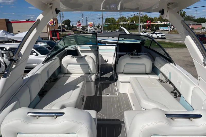 Slide: The Image of 2024 Regal LS9 Surf boat interior with luxurious seating and modern design. - 29