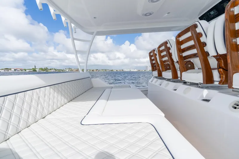 Slide: The Image of Luxurious interior of 2025 Valhalla Boatworks V-55 with elegant seating and ocean view. - 18
