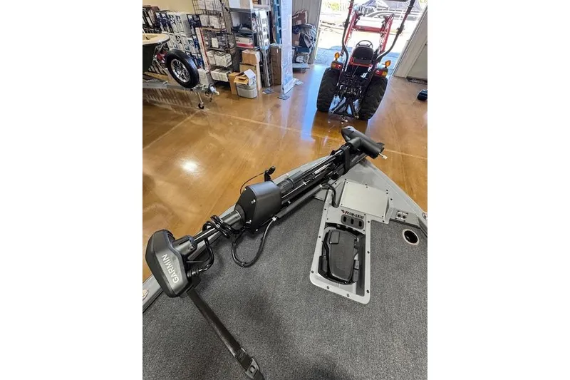 Slide: The Image of 2026 Vexus AVX 1980 boat with Garmin trolling motor in a showroom. - 20