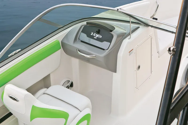 Slide: The Image of Manufacturer Provided Image: 2017 Chaparral 19 H2O Sport boat interior with green and white seating. - 23