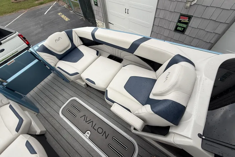Slide: The Image of Luxurious 2026 Avalon 2585 Excalibur boat interior with plush seating and modern design. - 20
