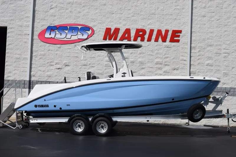 The Image of 2026 Yamaha Boats 255 FSH Sport H on trailer at GSPS Marine dealership. - 1
