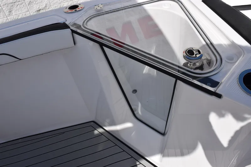 Slide: The Image of Interior view of 2026 Yamaha Boats 255 FSH Sport H, featuring sleek seating and deck design. - 17