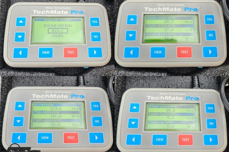 Slide: The Image of TechMate Pro displays engine hours and RPM data for 2007 Baja 26 Outlaw. - 101