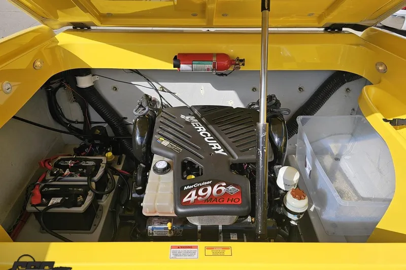 Slide: The Image of 2007 Baja 26 Outlaw engine compartment with MerCruiser 496 MAG HO engine. - 96