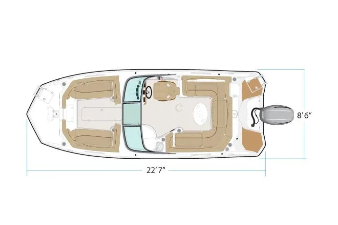 Slide: The Image of Manufacturer Provided Image: Top view of 2020 NauticStar 223 DC boat layout, 22'7 length, 8'6 beam. - 9