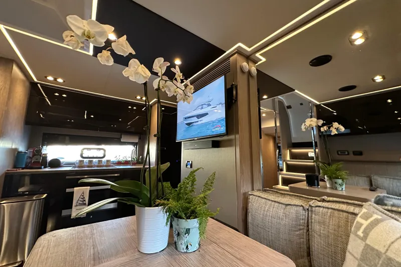 Slide: The Image of Luxurious interior of 2019 Azimut Atlantis 51 yacht with modern decor and elegant lighting. - 20