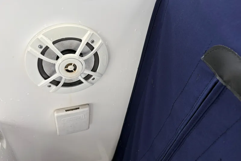Slide: The Image of Speaker and blue fabric on 1995 Grand Banks 42 Motoryacht interior. - 12