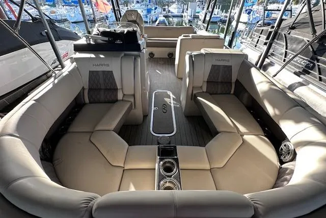 Slide: The Image of Luxurious interior of 2021 Harris Solstice 230 pontoon boat with plush seating. - 19