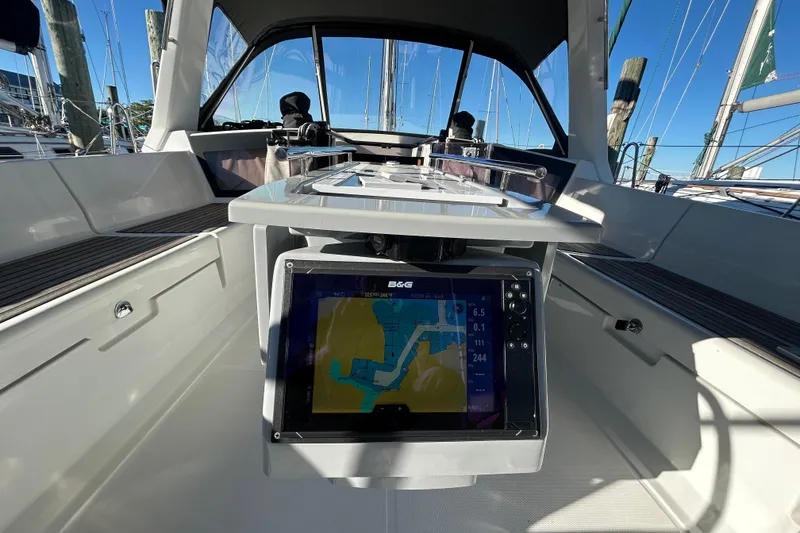 Slide: The Image of Cockpit view of 2014 Beneteau Oceanis 41 sailboat with navigation display. - 30