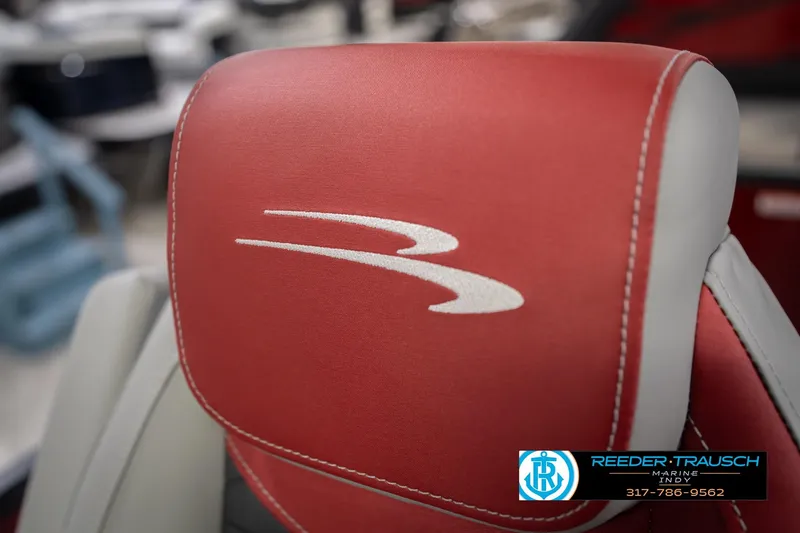 Slide: The Image of Red and gray seat of 2026 Bennington 22 SLJ boat with logo embroidery. - 40