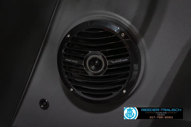 Slide: The Image of Marine-grade speaker on 2026 Bennington 22 SLJ boat, featuring Rockford Fosgate audio. - 44
