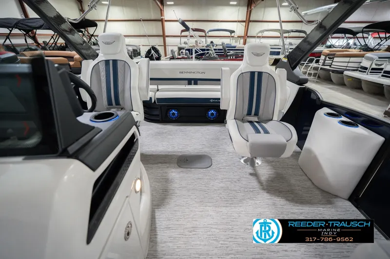 Slide: The Image of Interior of 2026 Bennington 24 MCSB pontoon boat with stylish seating and modern design. - 17