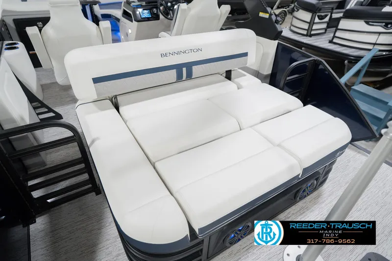 Slide: The Image of 2026 Bennington 24 MCSB boat interior with white seating and modern design. - 50
