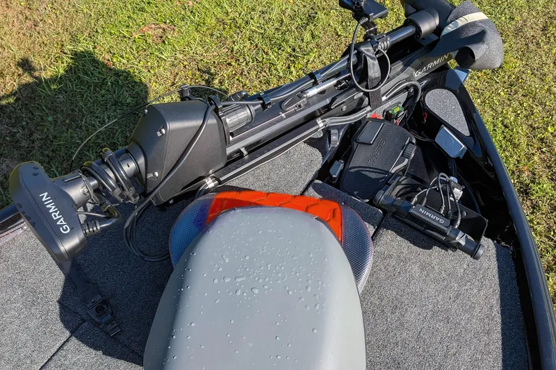 Slide: The Image of 2026 Bass Cat Eyra SP boat deck with Garmin equipment and wet seat. - 12