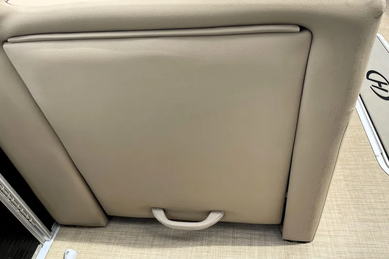 Slide: The Image of 2019 Harris Sunliner 250 boat seat with beige upholstery and handle. - 24