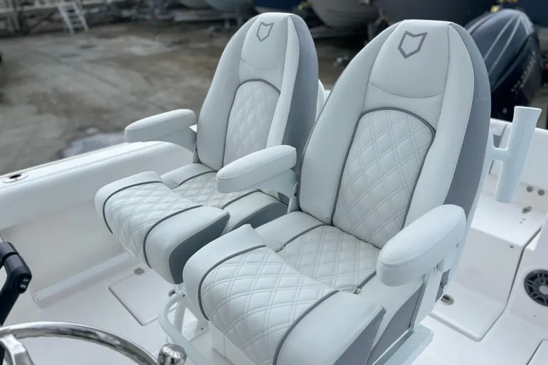 Slide: The Image of Luxury seating on 2026 Sea Fox 268 Commander boat, featuring diamond-stitched upholstery. - 21