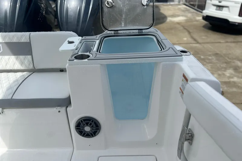 Slide: The Image of 2026 Sea Fox 268 Commander boat interior with seating and storage compartment. - 27