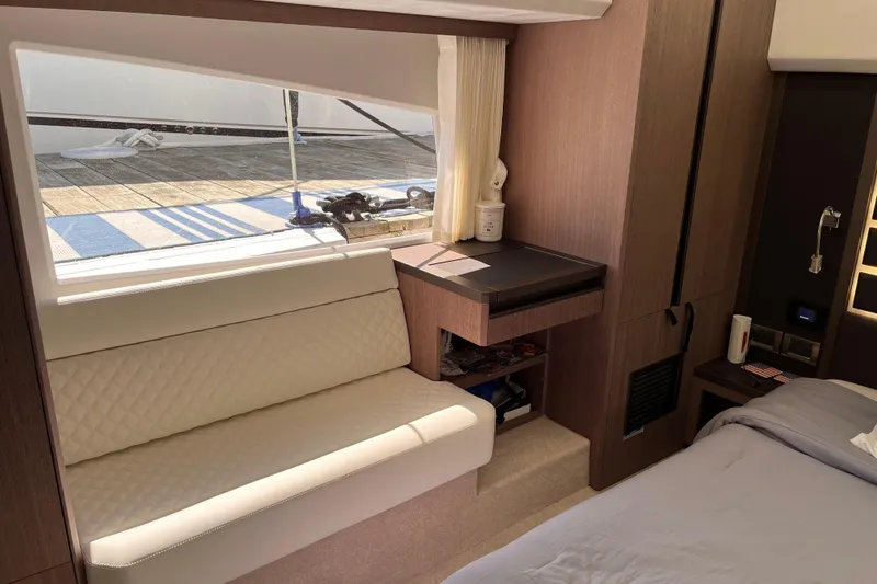 Slide: The Image of Luxurious interior of 2024 Galeon 425 HTS yacht with elegant seating and modern design. - 26